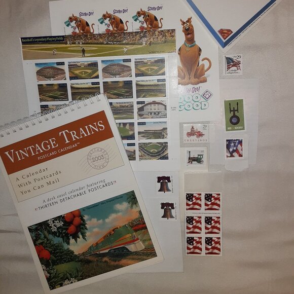 USPS Other - USPS Stamps * Baseball Stadium & Scooby Doo Panes * Superman * Postcard Train